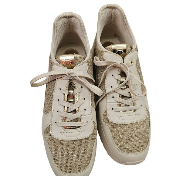 Michael Kors Womens Muse Glitter Gold Mesh Trainer Sneakers 10M - Picture 2 of 14